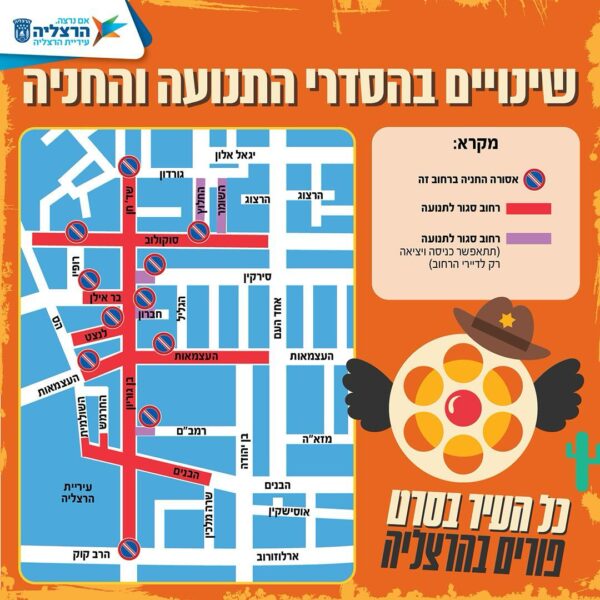 פורים בהרצליה, הסדרי תנועה וחניה, עיריית הרצליה